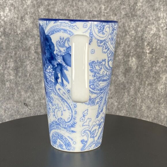 Cracker Barrel Blue and White Tall Coffee Mug Floral Paisley Replacement 6" 14oz - Picture 5 of 8